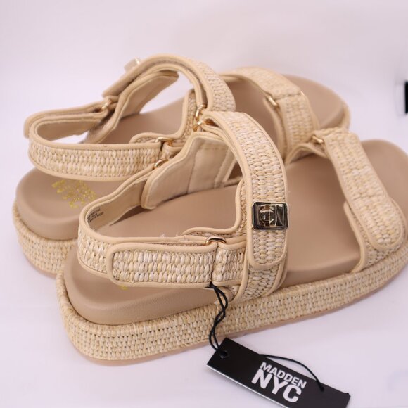 Madden NYC Women’s Flatform Sandals sz 9 with Adjustable Straps Raffia nib - Picture 5 of 6